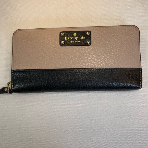 kate spade Handbags - Kate Spade Leather Continental Wallet Zip Around Black Tan Color Block WLRU2749